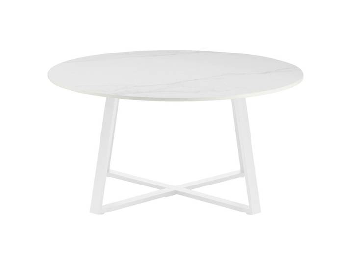 Carryhome Couchtisch, Weiß, Metall, Keramik, rund, Flachrohr, U-Form, 80x40x80 cm, einfacher Aufbau, Wohnzimmer, Wohnzimmertische, Couchtische, Couchtische Metall