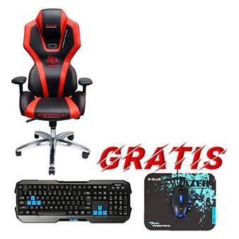 Blue Gaming Stuhl E-blue AUROZA, rot, unterbeleuchtet, + Gamingset Polygon (EEC301P)