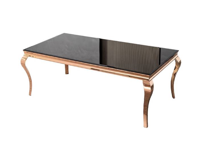 KAWOLA Esstisch AMARA Barock-Design, roségoldfarbene Edelstahlfüße, Tisch Glastisch Barock, Gestell Edelstahl rosé gold, 200x100cm