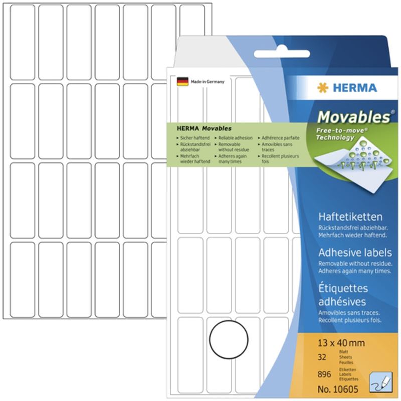 Herma Vielzwecketiketten weiß 13x40 mm ablösbar 896 St.