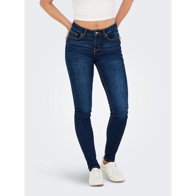 Skinny-fit-Jeans ONLY "ONLAYA MIID WAIST SKINNY DNM BOX", Damen, Gr. M (38), Länge 30, blau (dunkelblau denim), Denim/Jeans, Obermaterial: 83% Baumwolle, 15% Polyester, 2% Elasthan, unifarben, skinny fit lang, Jeans, Baumwollmischung, skinny fit,...