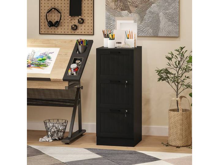 Caisson de bureau - AKOZON - Caisson bureau à 3 tiroirs - Bois - 40x40x101 cm - 3 tiroirs verrouillables