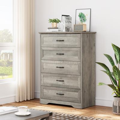 Garvee Farmhouse Wooden Dresser Chest of Drawers, 5/6 Drawers Storage Organizer, for Bedroom, Closet, Living Room