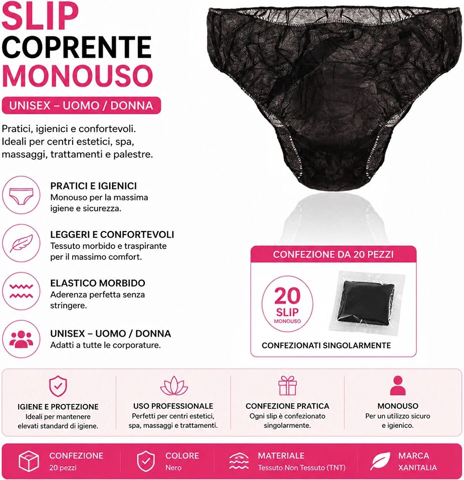 Xanitalia Slip Coprente Monouso Nero Unisex – Confezione da 20 Pezzi