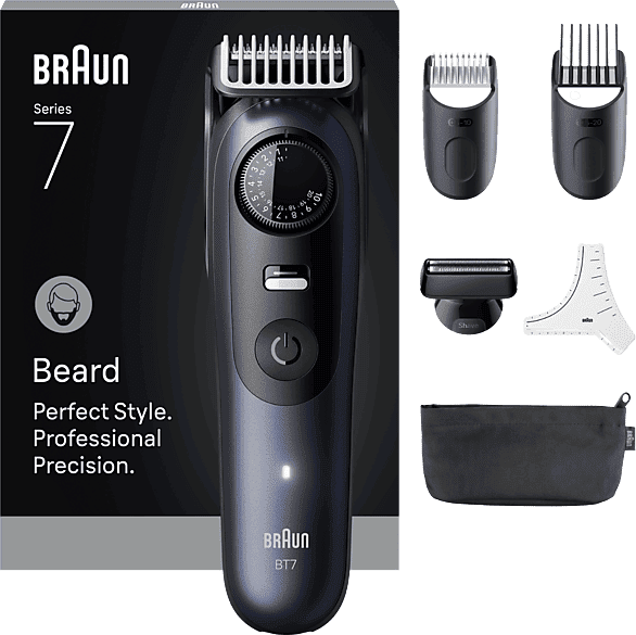 Barbero - Braun Series 7 BT7520, 6 accesorios para barba, 40 ajustes de longitud, Bloqueo precisión, Lámina ProBlade, Wet&Dry,; Azul