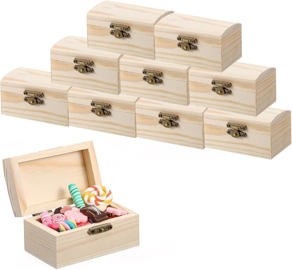 Set van 10 kleine houten kistjes voor opslag en decoratie
