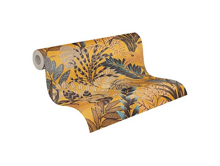 Livingwalls Papel pintado - Papel floral en amarillo\, marrón y azul - Papel para diferentes habitaciones - Papel de pared de 10\,05 m x 0\,53 m