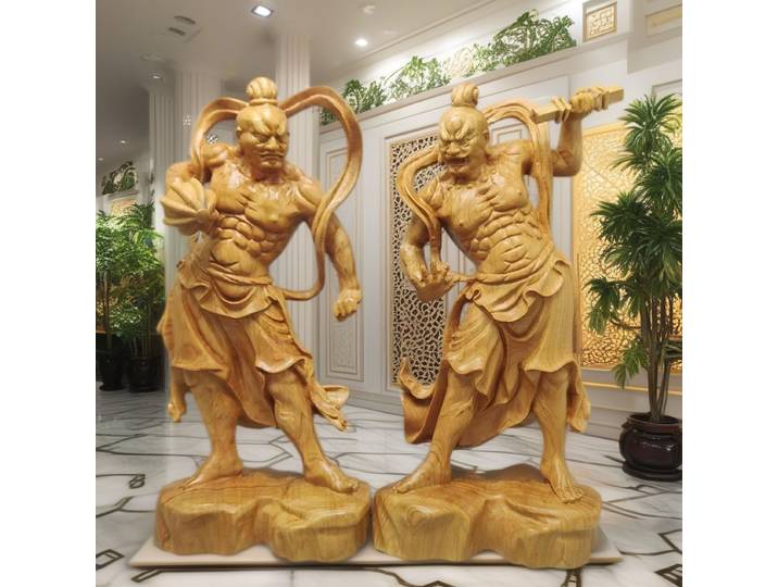 Sculpture sur bois Hum Ha deux portes dieu Statue figure mythologique chinoise maison salon bureau Feng Shui gardien StatueApair