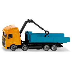 siku Baustellenfahrzeug 1683 Volvo, Abrollkipper mit Kran, aus Metall/Kunststoff, 1:87