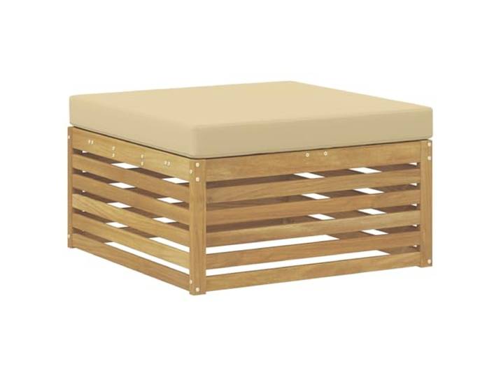 KTHLBRH Modulares Außen-Sofa-Set, 6-teilig, Akazie Massivholz, Lattenrost-Design, wetterfest, 4-Sitzer, Weiß und Beige