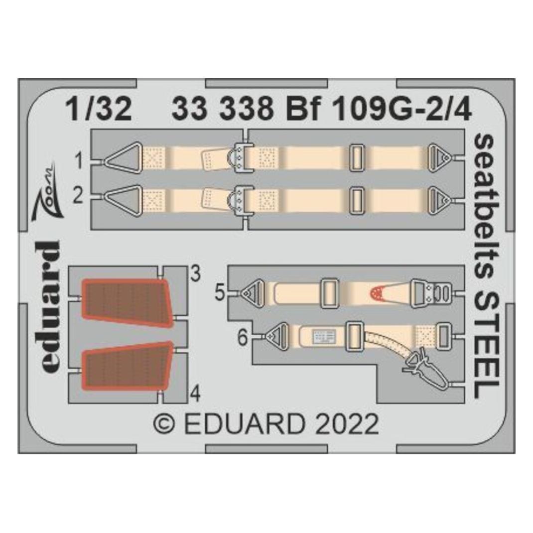 Eduard Bf 109G-2/4 seatbelts STEEL for REVELL (33338)
