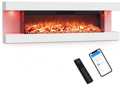 "Costway 3-Sided White Wall Mount Electric WiFi Fireplace with Floating Mantel and 12 Flame Ambient Colors-50"""