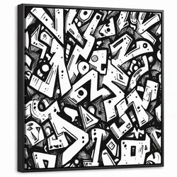 LEINWAND Bilder mit Rahmen - Formen - Buchstaben - Graffiti - Schwarz - 50x50