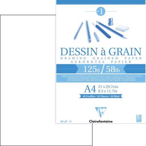 Clairefontaine Zeichenblock 96684C, A4, 125 g/m², weiß, geleimt, gekörnt, 40 Blatt