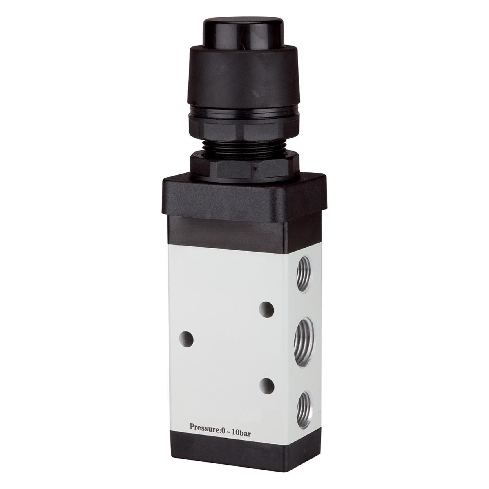 Riegler 5/2-Wegeventil manuell M5 Druckknopf monostabil G 1/4 schwarz (515.4103)