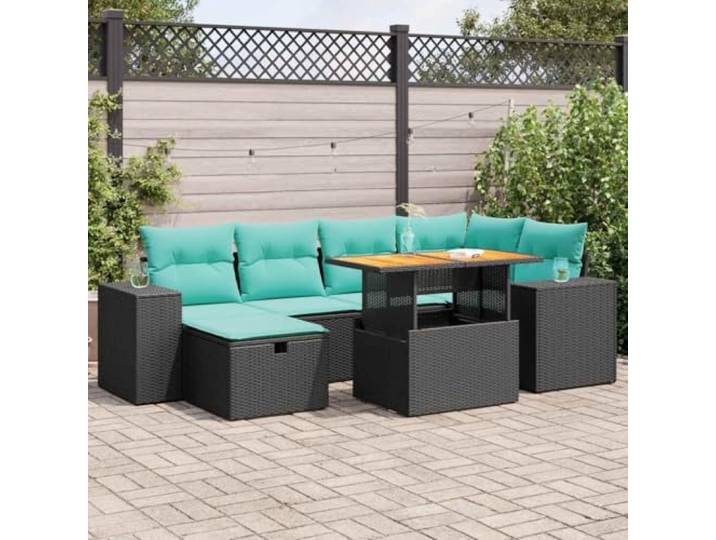 YUTAASU 7-TLG. Poly Rattan Sofagarnitur Grau mit Kissen