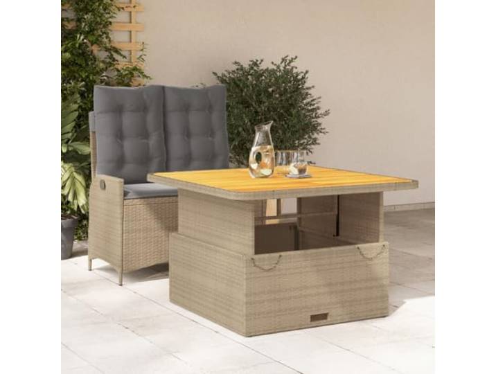 KTHLBRH Gartenmöbel-Set aus Polyrattan, 2-teilig, Beige Verstellbare Sitzbank, Ausziehtisch, waschbare Kissen, lackierter Stahl