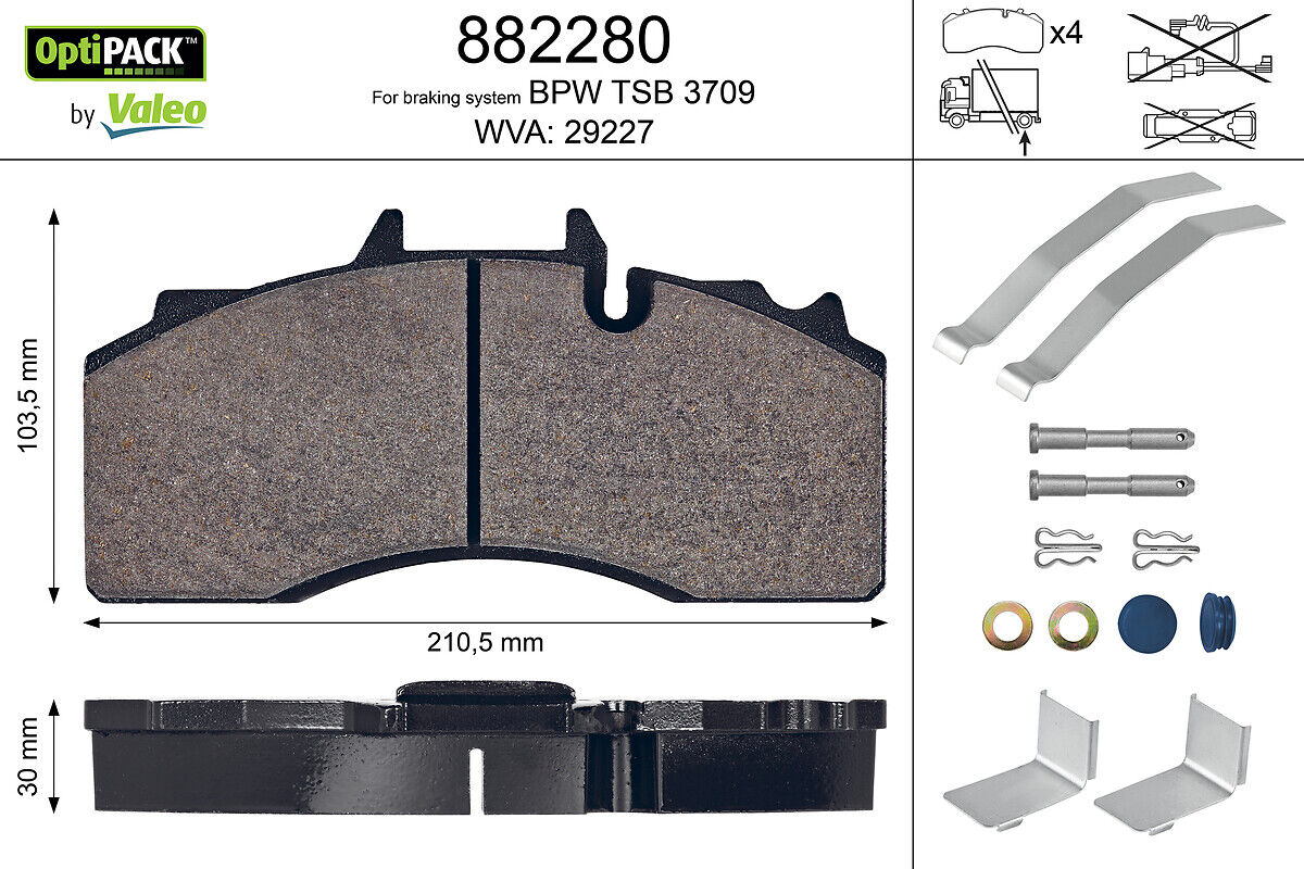 Valeo Bremsbelagsatz, Scheibenbremse Optipack 882280 Hinterachse