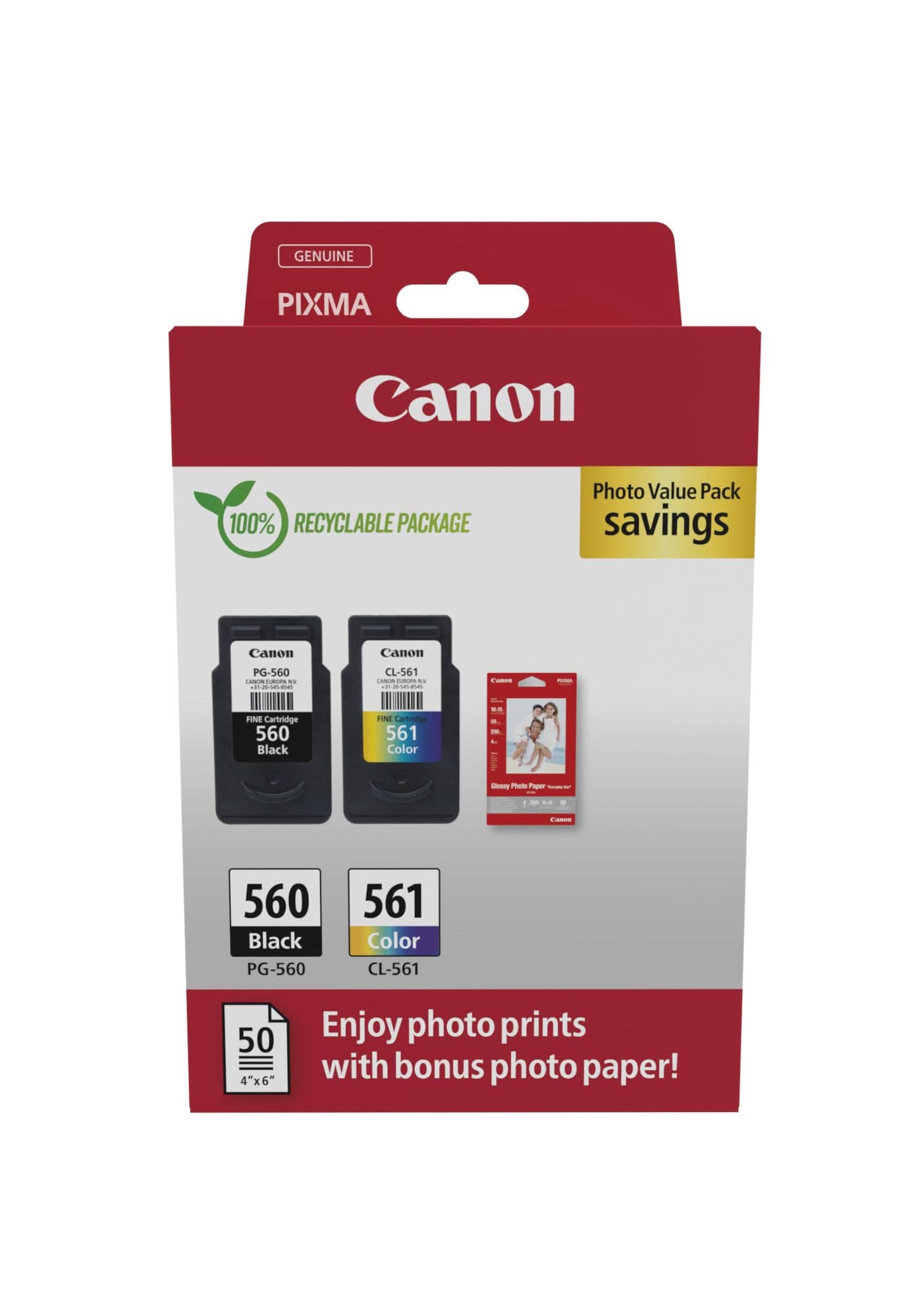 Canon PG-560/CL-561 Photo Value Pack (PVP) originale Druckerpatronen Schwarz, Cyan, Magenta, Gelb 3713C008