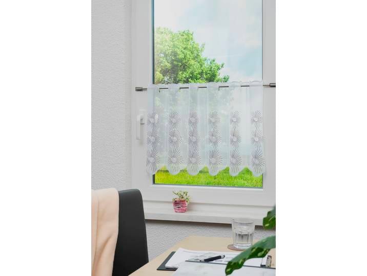 Panneaux STICKEREIEN PLAUEN Monika Gr. 10, rot (weiß, bordeaux), B:210cm H:45cm, Voile, Polyester, Gardinen, Panneaux