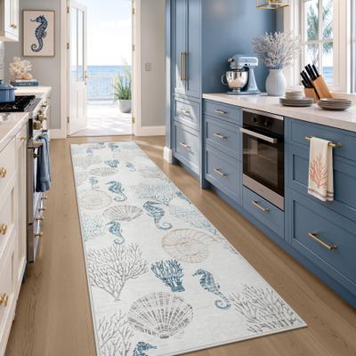 Bluebell Boho Coastal Area Rugs, Soft, Washable, Ultra Thin Indoor Carpet
