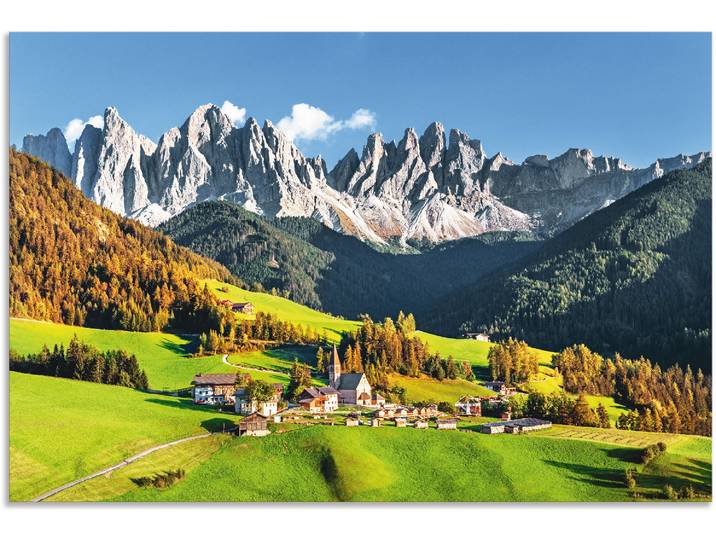Wandbild ARTLAND Alpen Berge Santa Maddalena , grün (farbe bild(er): grün), B:60cm H:40cm, Bilder, Wandbild, als Alubild, Leinwandbild, Poster in verschied. Grössen