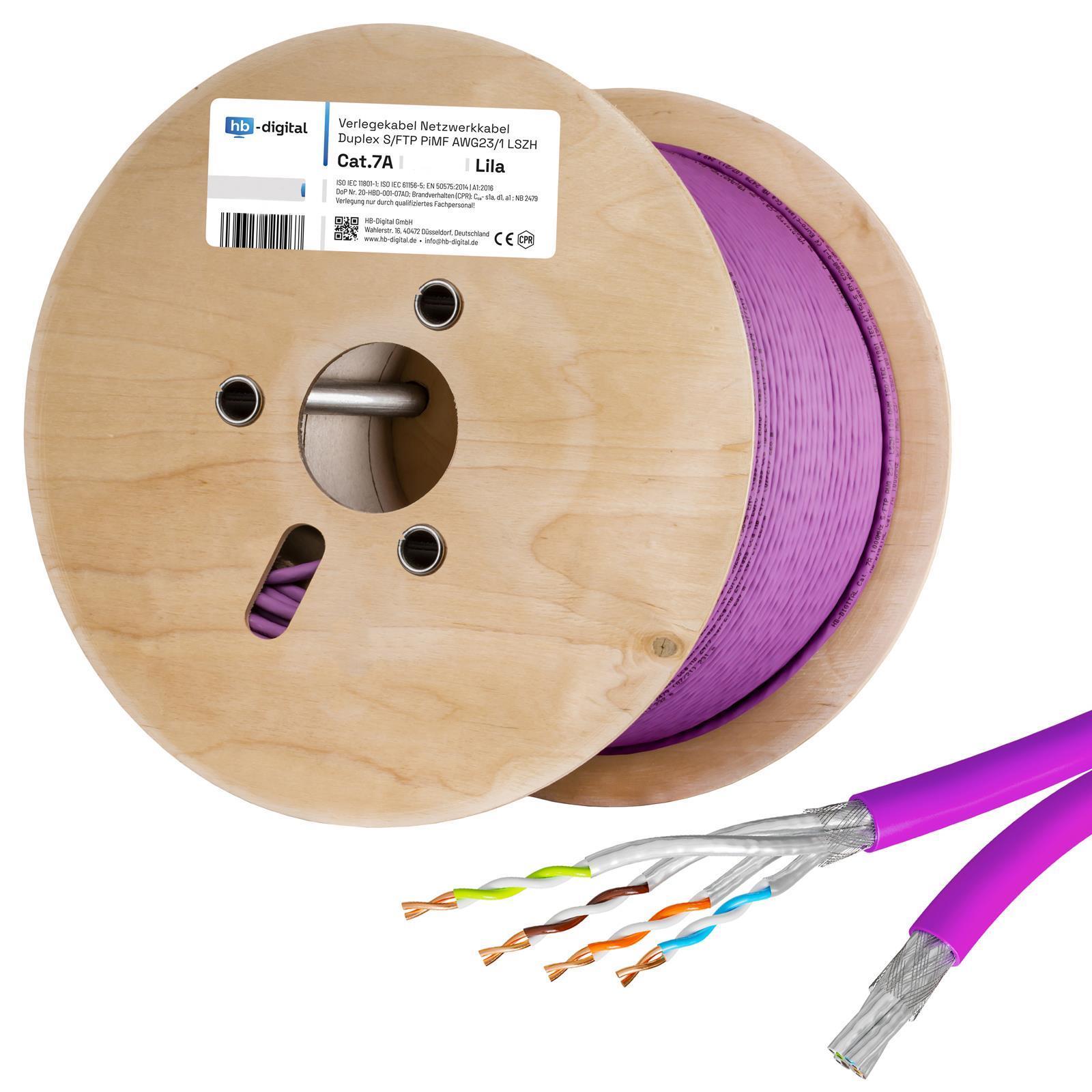 Duplex Cat.7a Verlegekabel AWG23 LILA 250m