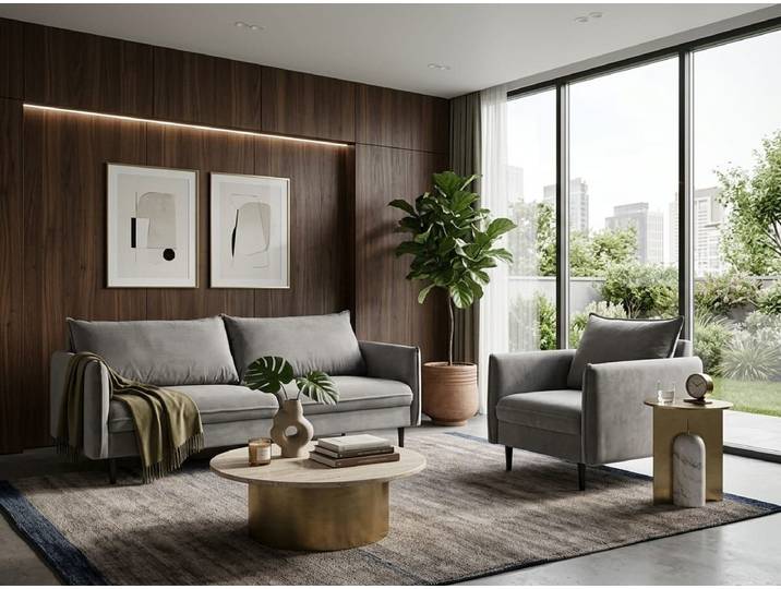 Xlmoebel Polstergarnitur Graues Wohnzimmer-Set 3-Sitzer-Sofas Sessel Polstermöbel Wohnzimmer, (2-tlg., 2-tlg)