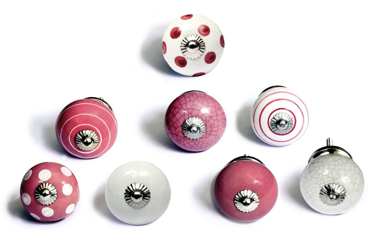 Trankielo Set van 8 handgeschilderde keramische knoppen voor kasten en laden, Diameter: 4 cm