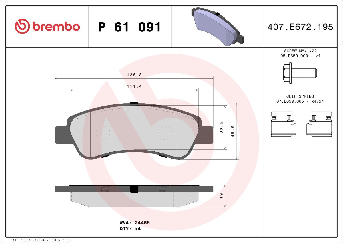 Bremsbelagsatz BREMBO P 61 091, Hinten