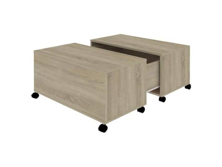 Roanoer Couchtisch Sonoma-Eiche 75x75x38 cm Holzwerkstoff Wohnzimmer Kompakter Beistelltisch mit ausziehbarem Fach für Zeitschriften und Dekoration im Wohnzimmer oder Lounge-Bereich.