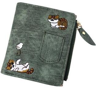 Uplifted Trends Cartoon Cat Pattern PU Leather Wallet Large Capacity Storage Card Holder green