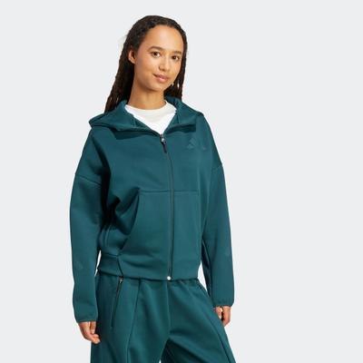 Kapuzensweatshirt ADIDAS SPORTSWEAR "ADIDAS Z.N.E. ZIP-HOODIE", Damen, Gr. M, grün (aurora ivy), Obermaterial: 57% Polyester, 43% Baumwolle, angesetztes Bündchen, Sweatshirts
