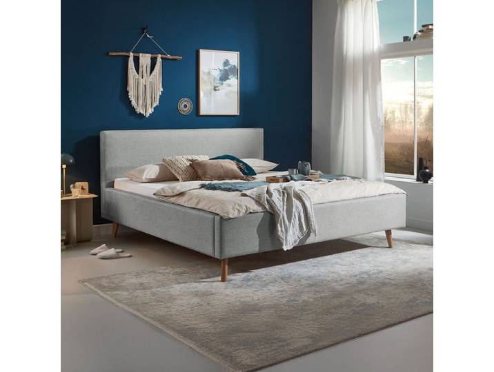 HOMELIV. Polsterbett Calypso Komfort Webstoff Luis mit Bettkasten und Lattenrost 140x200cm Hellgrau modern