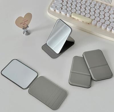 Fusion Finds Portable Compact Makeup Mirror Foldable Travel Pocket Vanity Mirror With HD Glass gray