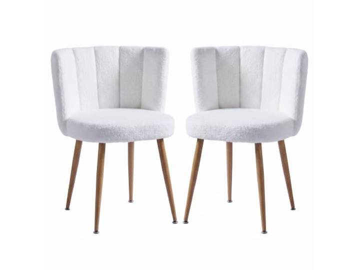FurnitureR 2er Set Esszimmerstühle, Teddy Weiß, Metallbeine in Holzoptik Weicher Teddybezug, umschließende Lehne und Metallbeine in Holzoptik verbinden Komfort mit natürlicher Optik