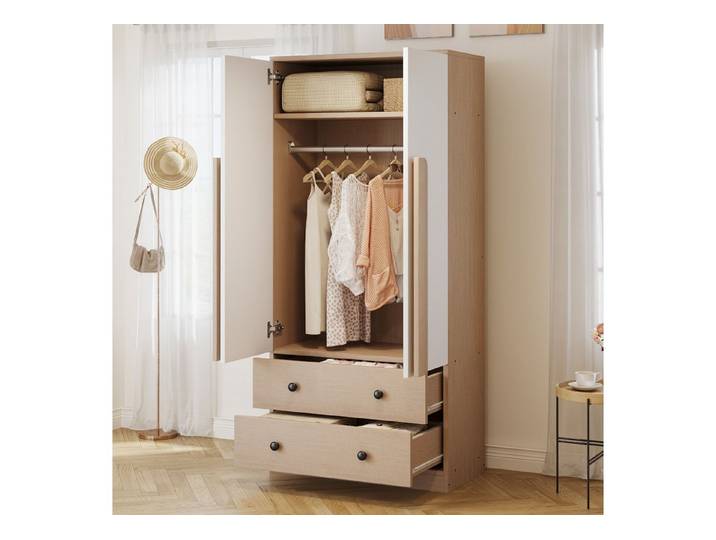 Flieks Kleiderschrank Doppeltür-Design Kleiderschrank 70x40x170cm mit 2 Schubladen