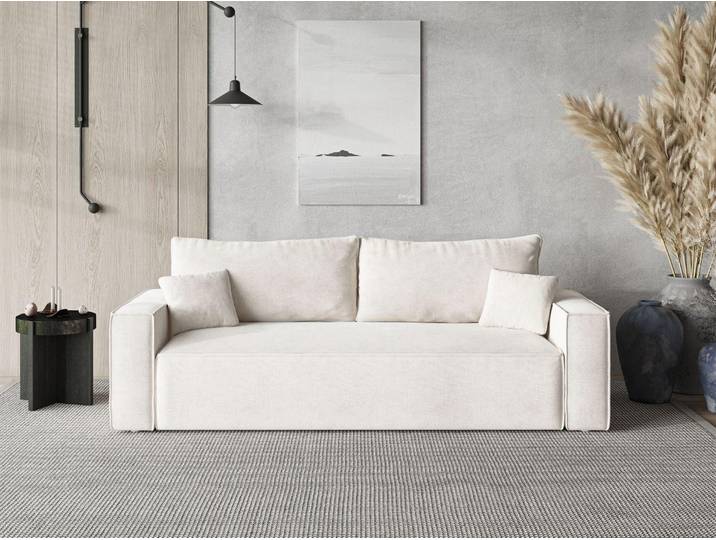 GrainGold 3-Sitzer Sofa Sivra - Gepolstertes Sofa - Moderne Sofa mit Bettfunktion - Wohnzimmer Sofa mit Velvet-Stoff - Creme
