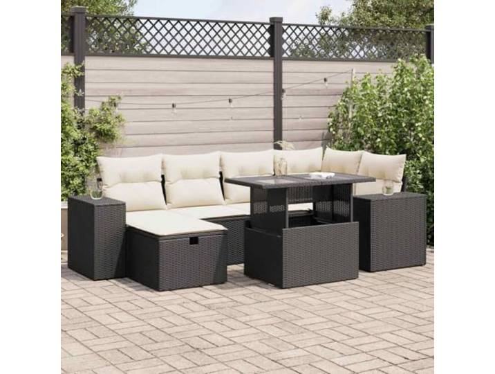 YUTAASU 8-TLG. Poly Rattan Sofagarnitur Schwarz mit Kissen