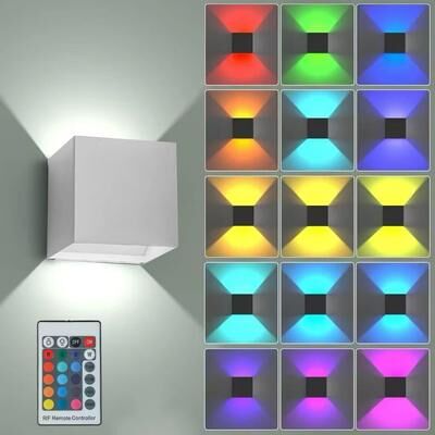 Inspired Living AuroraGlow RGB LED Wall Light With Remote Modern Color Changing Wall Sconce For Stylish Indoor Ambience white abs Plastics