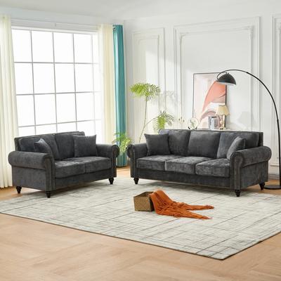 GDFStudio Vaelric Velvet Sofa and Loveseat Set with Gold Rivet Accents