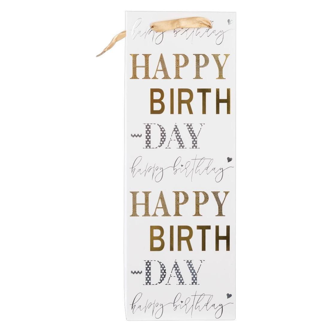 Idena Flaschentasche Happy Birthday weiss 12,5x35x9xcm 210g/m² Heissprägung (1x) (68140102)