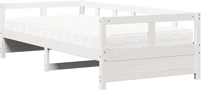 White Solid Pine Extendable Daybed with Mattresses | Converts from a single to double bed, including slatted frames for 80x200 cm mattresses in guest rooms.