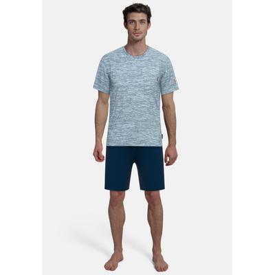 Shorty TOM TAILOR "Kilkenny", Herren, Gr. 58 (XXXL), blau, Jersey, Obermaterial: 80% Baumwolle, 20% Polyester, bequem kurz, Rundhals, Homewear-Sets Shorty, Mit Muster, Kurzarm, Rundhalsausschnitt, kurze Hose, Baumwollmix