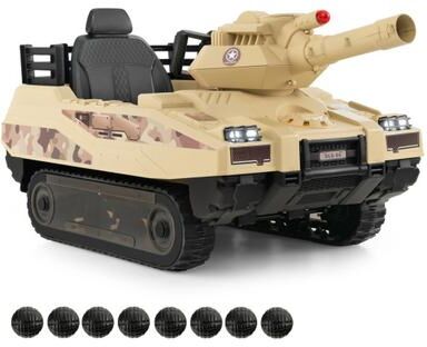 Costway 12V Electric Kids Ride On Tank with Rotatable Turret and 8 Missiles for Kids Aged 37-95 Months Old-Khaki