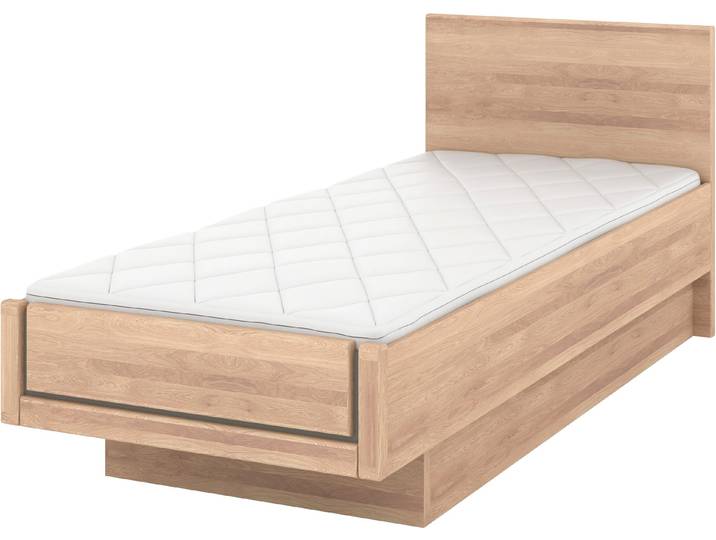 Holzbett, Teilmassiv Eiche, Braun, 90×220 cm, Schwebende Optik, Musterring