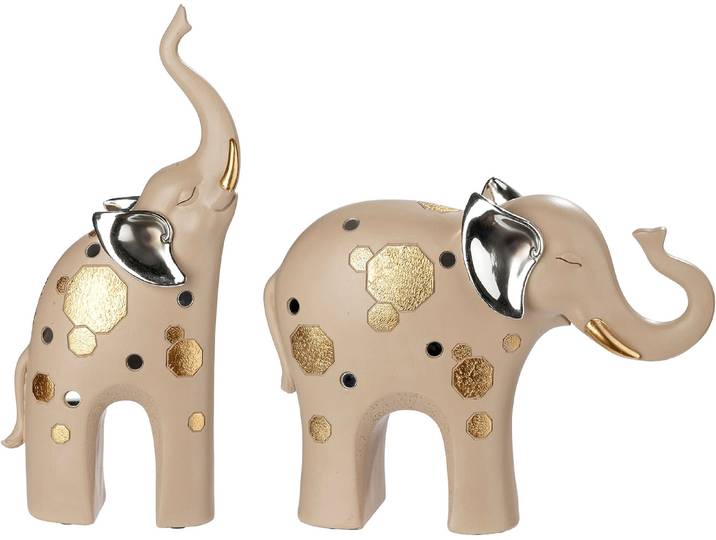 Skulptur GILDE 2tlg. Set Figur Elefant Midas creme , creme, B:27,5cm H:21,5cm T:6,5cm, Kunstharz, Dekofiguren, Skulptur, Tierfigur Glückssymbol Dekoelefant elegantes Design Ethno-Stil