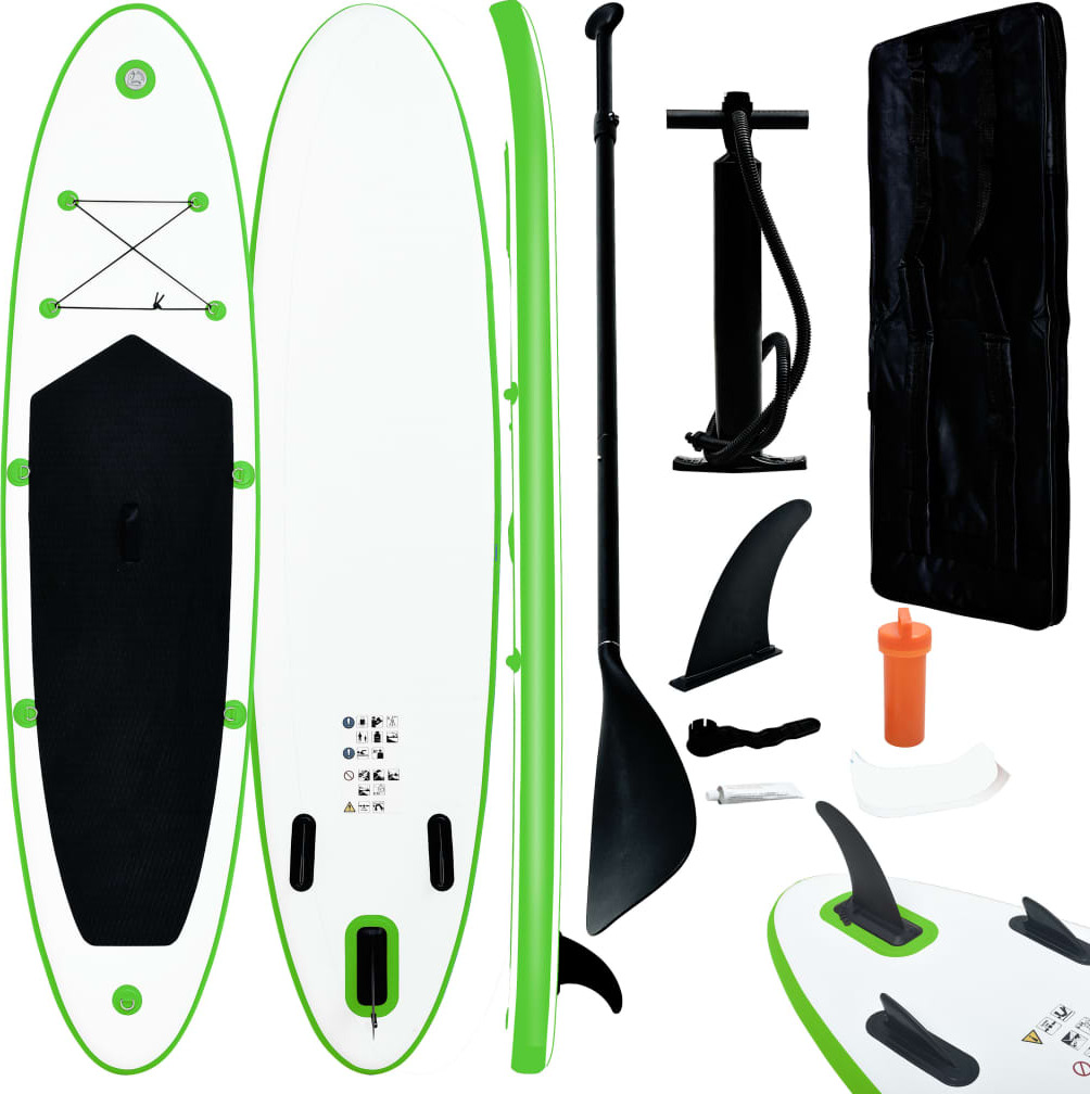 The Living Store Aufblasbares Stand Up Paddle Board Set Grün und Weiß