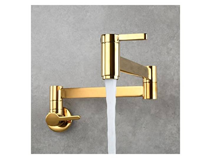 Drehbare Küchenarmatur, Topffüller Wandmontierter faltbarer Küchenarmatur Single Cold Hole Waschbeckenhahn Drehen Klappauslauf Gebürstetes Goldmessing(Brushed gold)