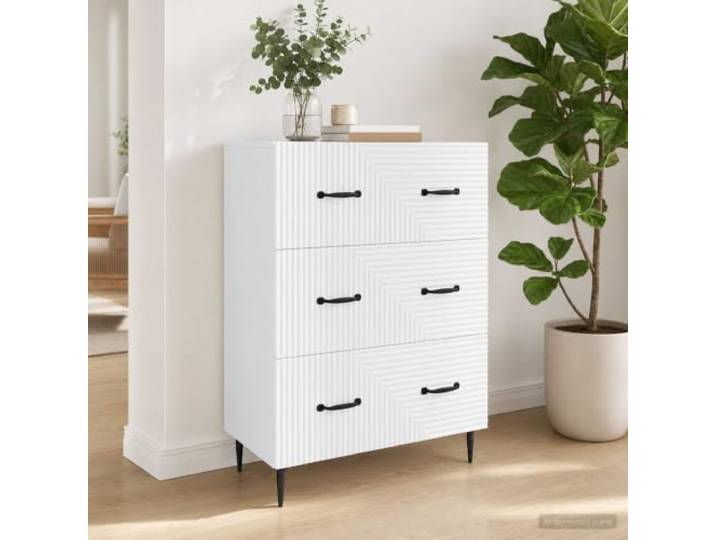 Schubladenschrank Weiß 66x34,5x89,5 cm Holzwerkstoff mit Metallgriffen Vintage-Stil, rechteckig, viel Stauraum, Metallstangen-Griffe, pflegeleichte Oberfläche